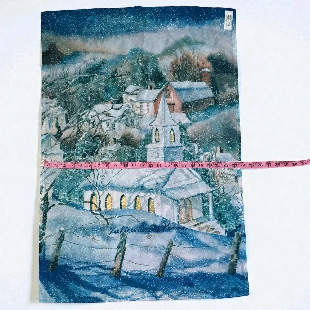 Winter Scene Toland Garden Flag Snowy Church Design Polyester 28" X 40" - Picture 4 of 6